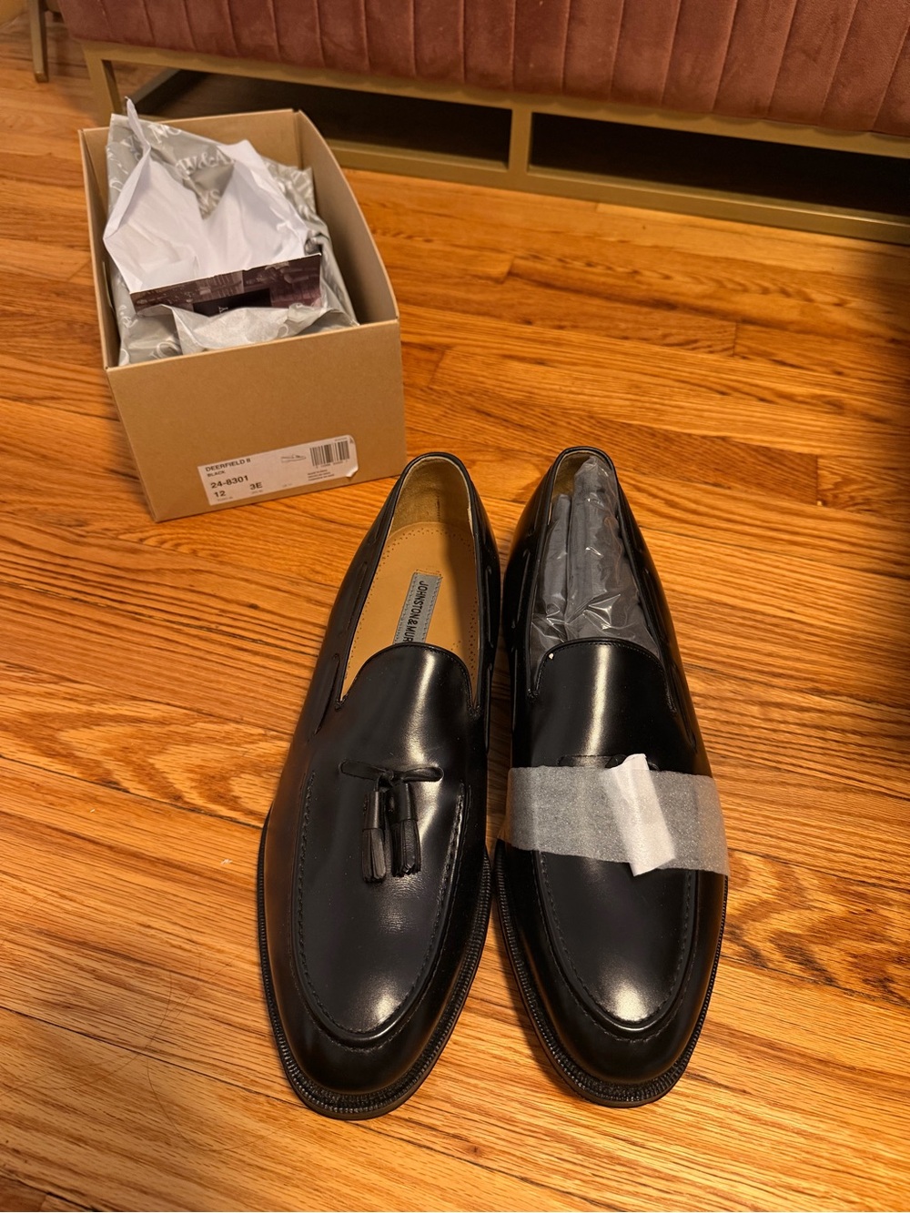 Johnston & Murphy Black Leather Loafer with Brown Leather Sole
